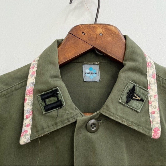 Vintage Repurposed Urban Renewal Military Surplus Jacket Ditsy Floral Trim Small - Picture 6 of 11